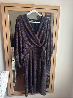 Ralph Lauren Navy Paisley Long-Sleeve Wrap Dress